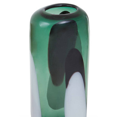 Large Green Glass Vase with Abstract Pattern