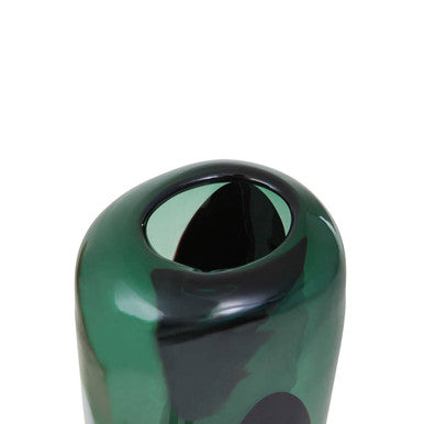 Large Green Glass Vase with Abstract Pattern