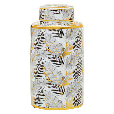 Large Leaf Design Ceramic Jar