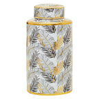 Large Leaf Design Ceramic Jar