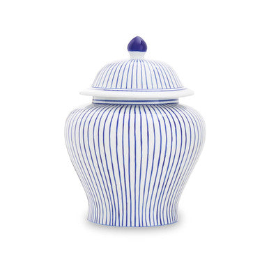 Small White and Blue Ceramic Jar