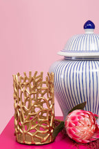 Small White and Blue Ceramic Jar