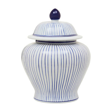 Large White and Blue Ceramic Jar