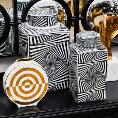 Small Black and White Ceramic Jar