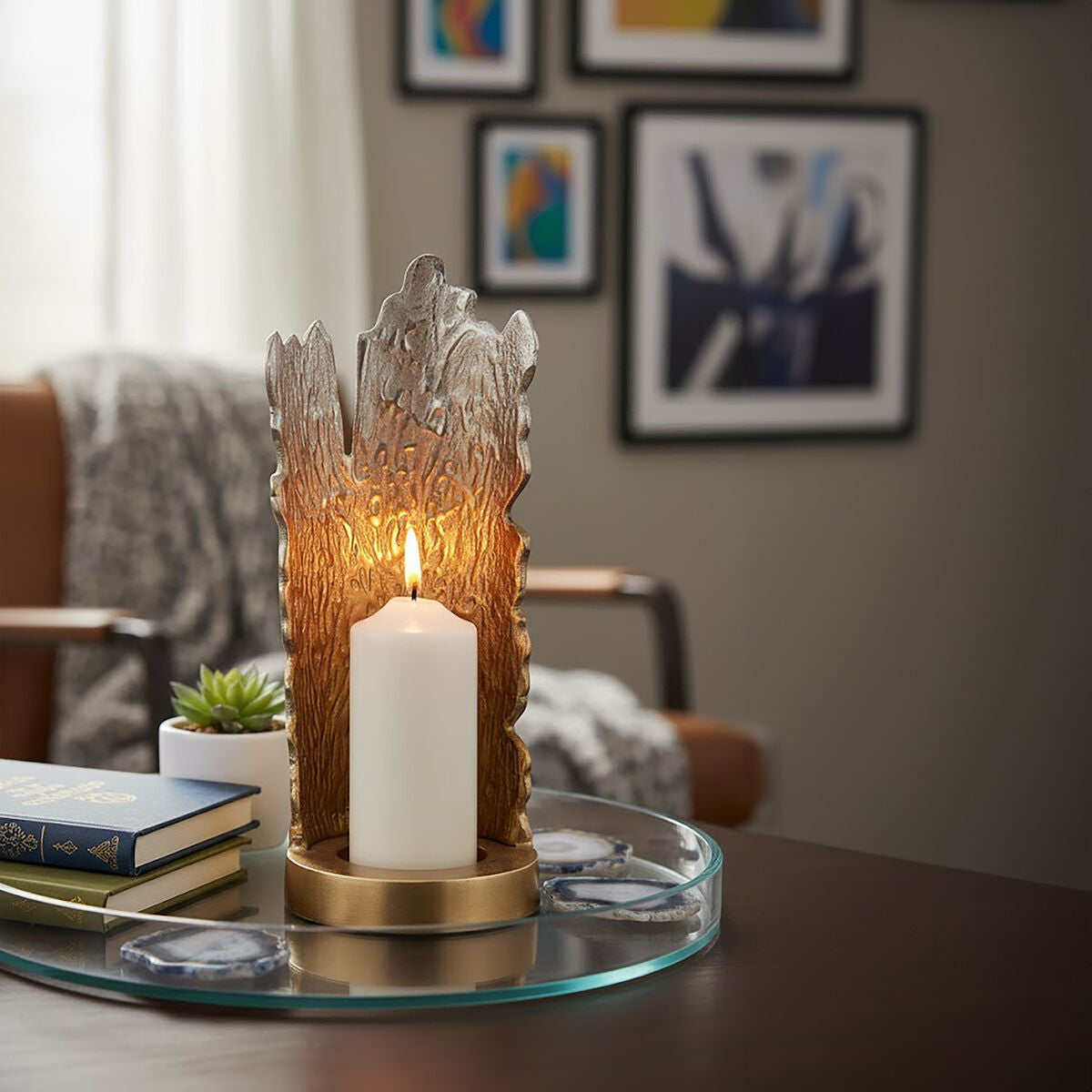 Small Ombre Silver and Gold Finish Candle Holder