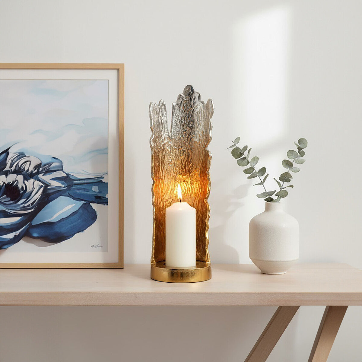 Large Ombre Silver and Gold Finish Candle Holder
