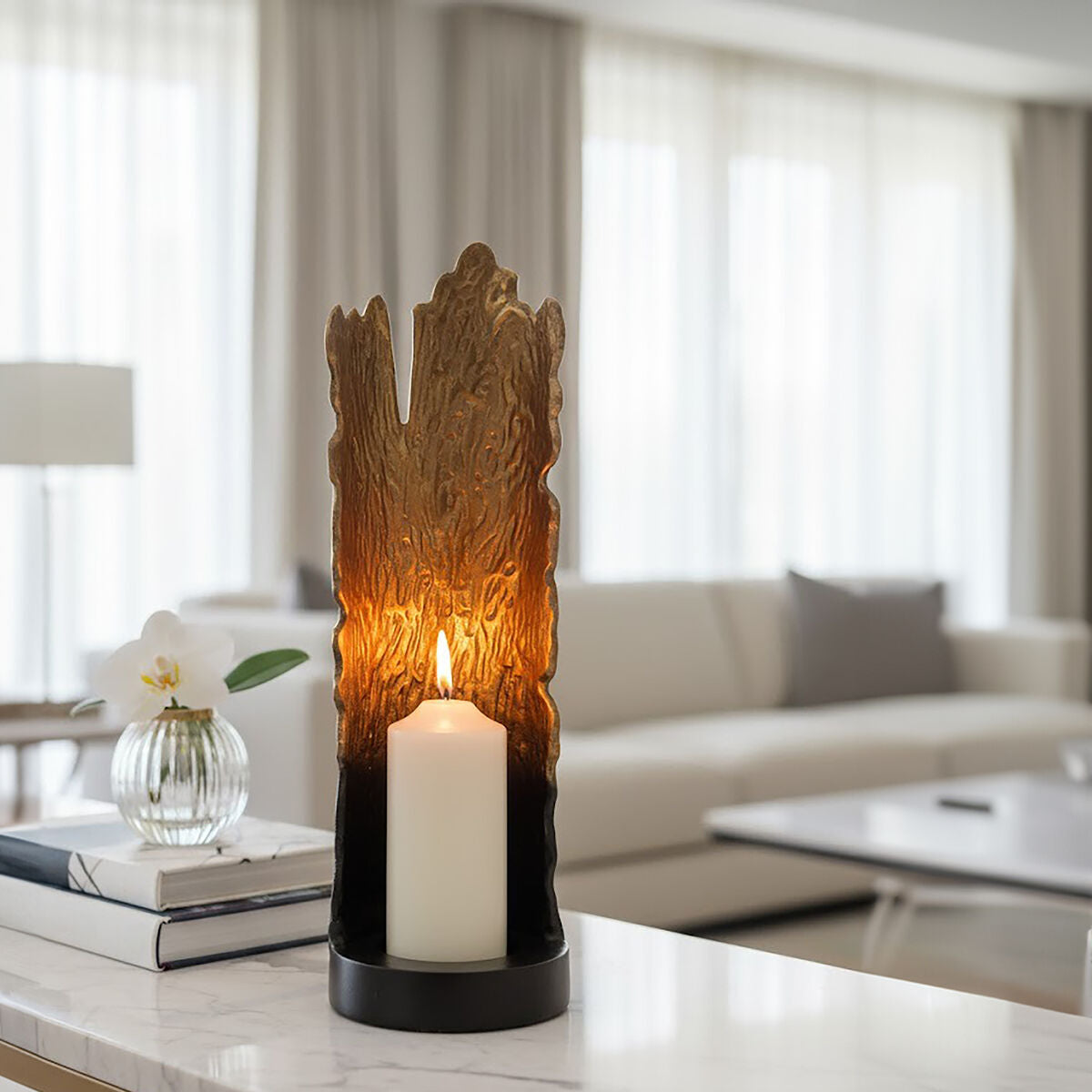 Black and Gold Finish Large Ombre Candle Holder