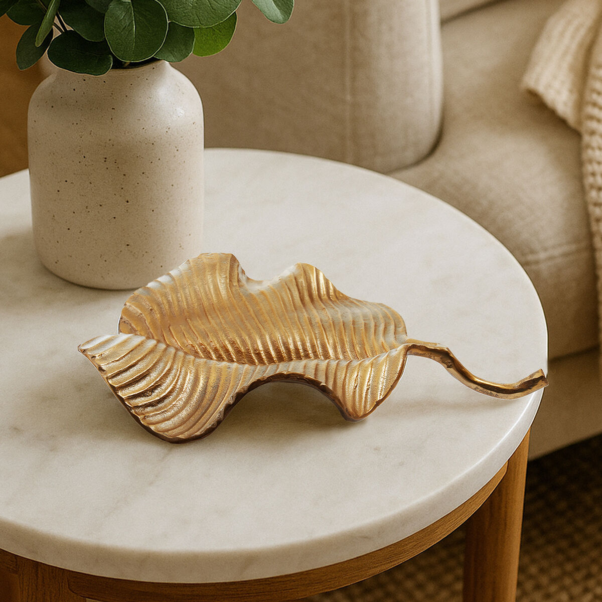 Gold Finish Aluminium Leaf Dish