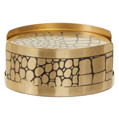 Set of 4 Gold Finish Croc Pattern Coasters and Holder
