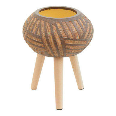 Round Brown Planter with Angular Legs