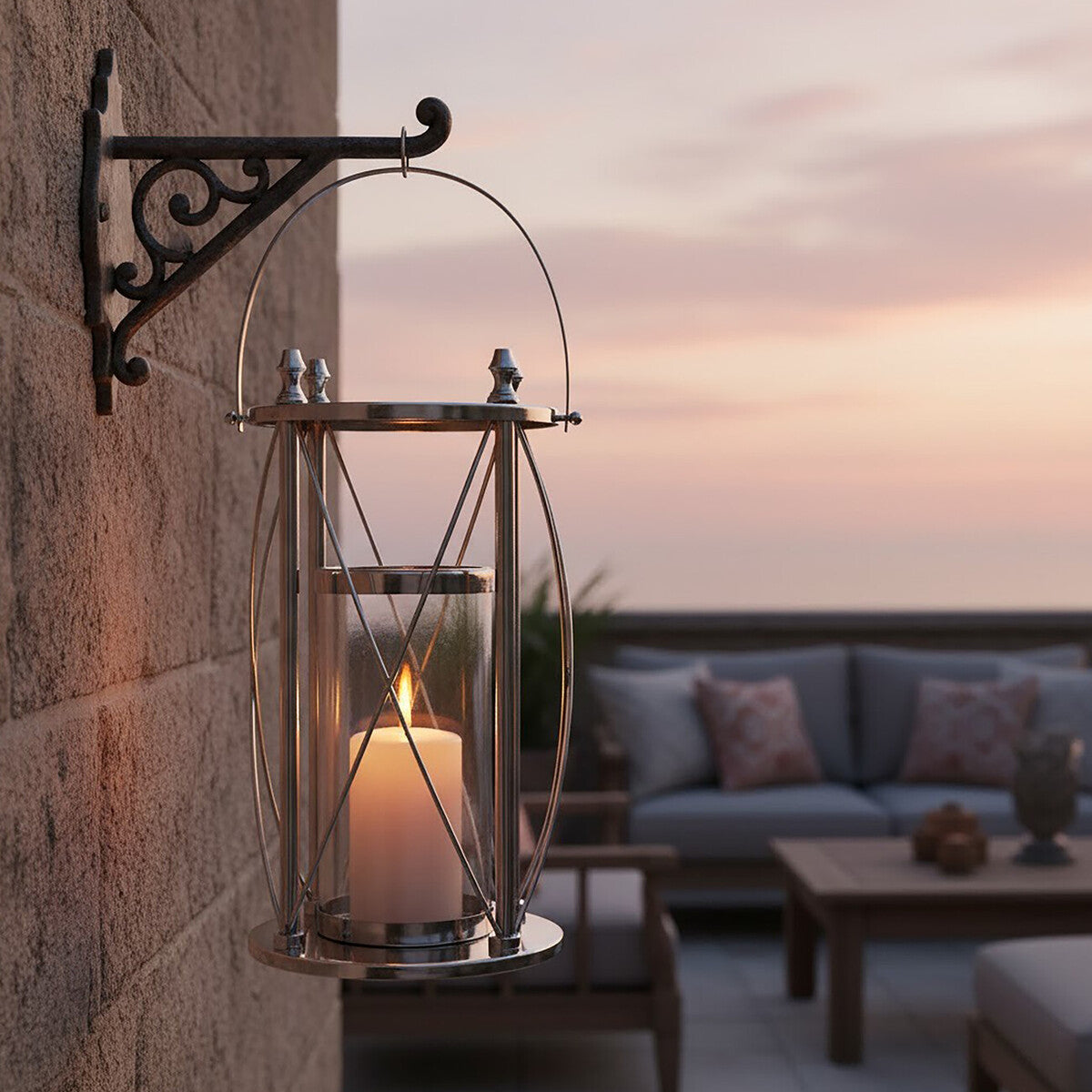 Large Silver Frame Floor Lantern