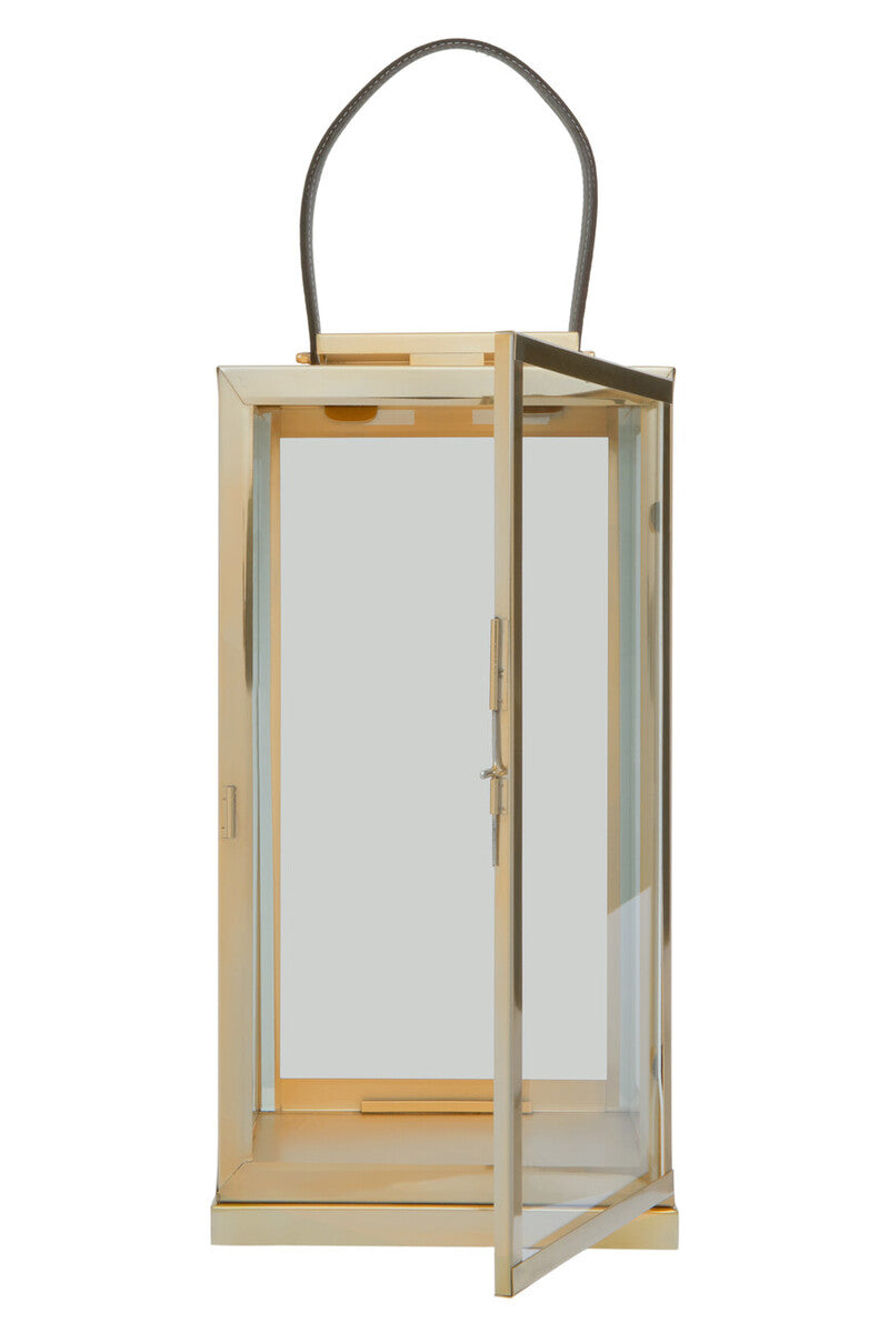 Large Gold Steel with Hair on Leather Handle Lantern