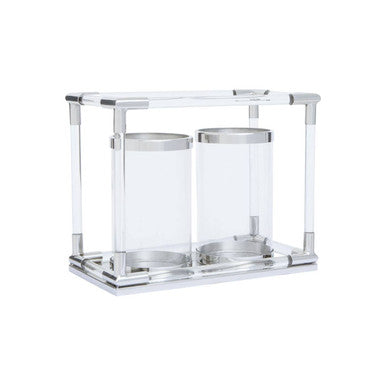 Double Silver Steel and Acrylic Candle Holder