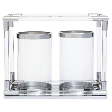 Double Silver Steel and Acrylic Candle Holder