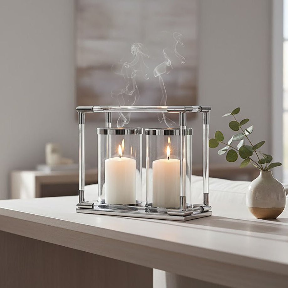 Double Silver Steel and Acrylic Candle Holder