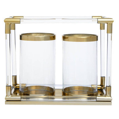 Double Candle Holder in Gold Finish and Acrylic