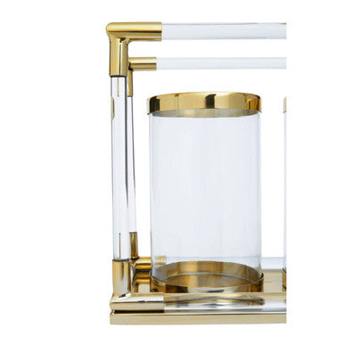 Double Candle Holder in Gold Finish and Acrylic