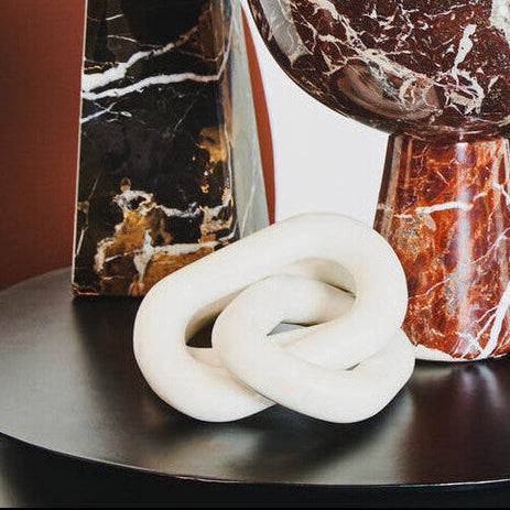 White Marble Three Link Chain Sculpture