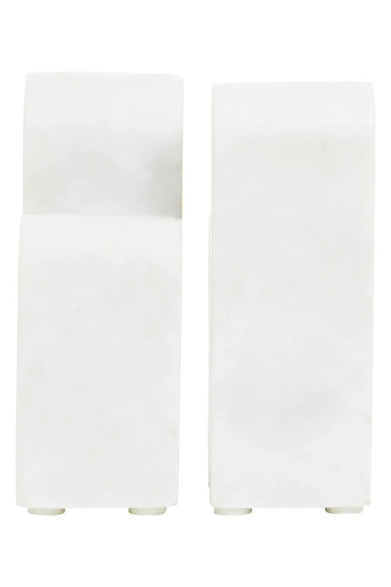 Set of Two White Marble Bookends