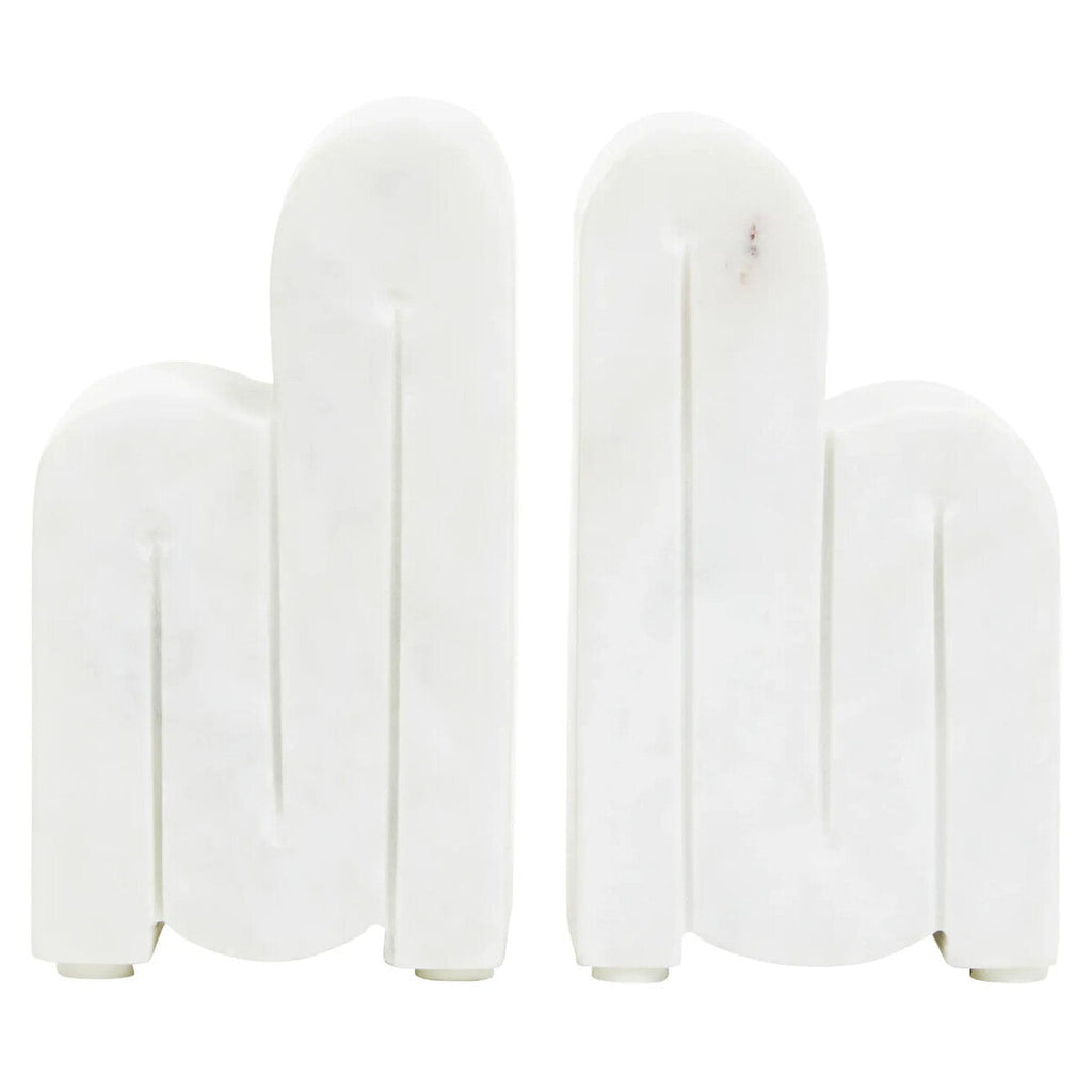 Set of Two White Marble Bookends