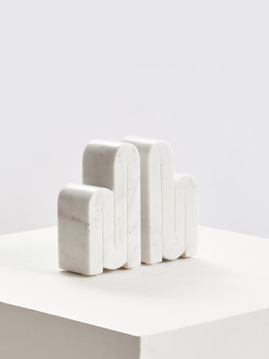 Set of Two White Marble Bookends