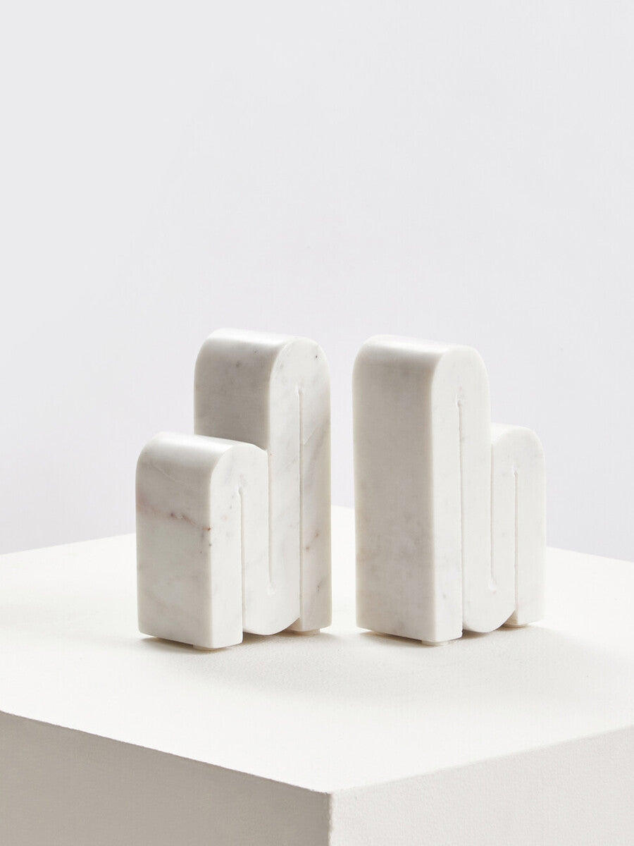 Set of Two White Marble Bookends