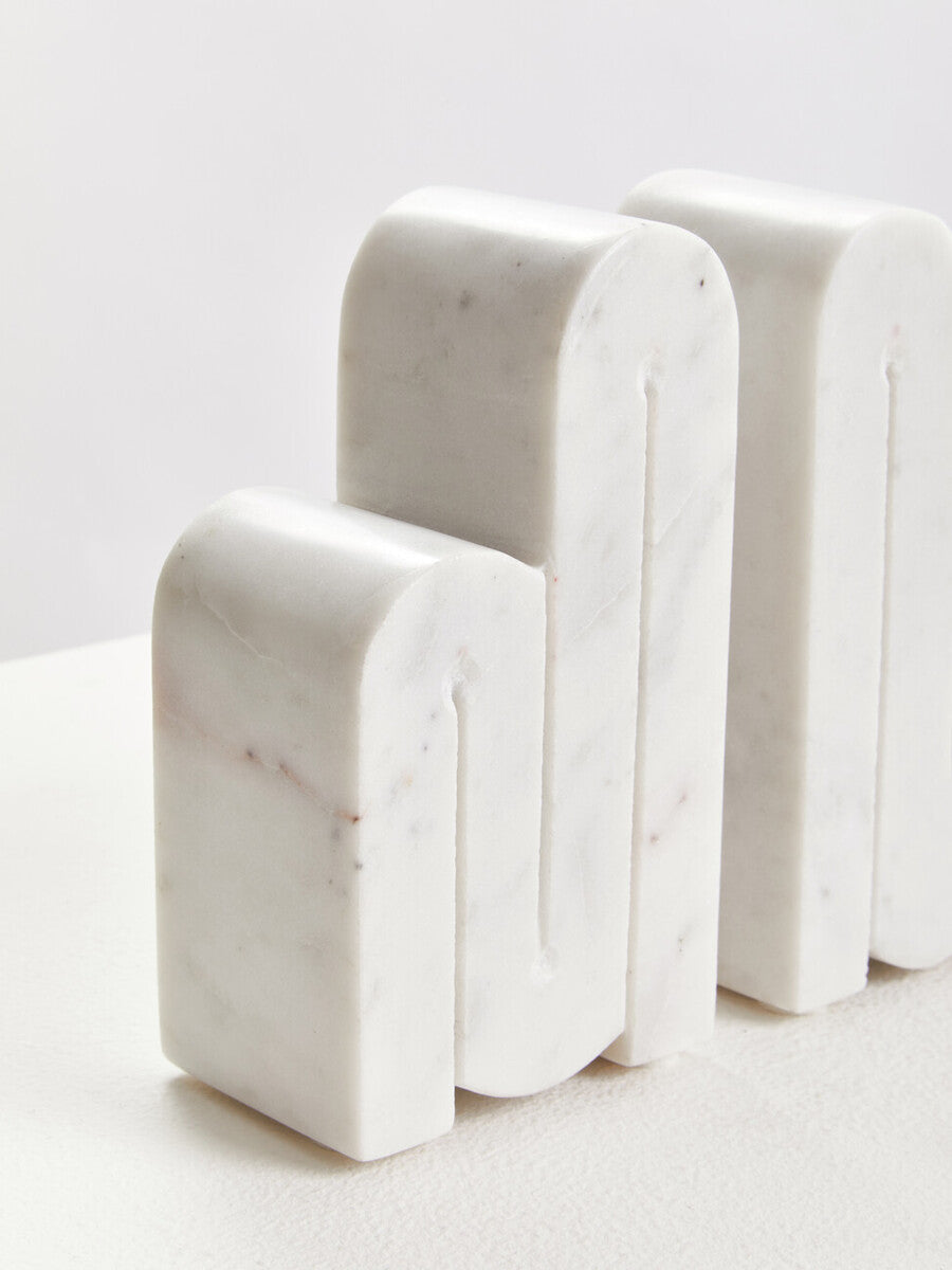Set of Two White Marble Bookends