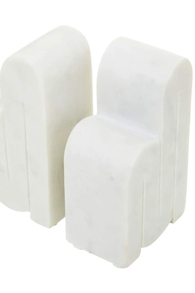 Set of Two White Marble Bookends