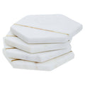 Set of 4 White Marble Hexagonal Coasters with Brass Inlay