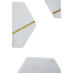 Set of 4 White Marble Hexagonal Coasters with Brass Inlay