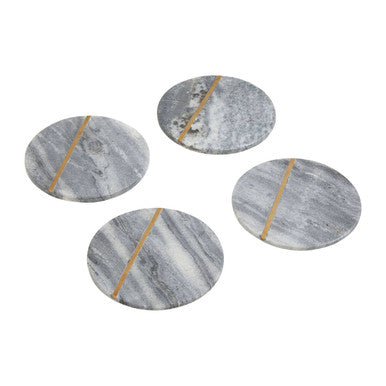 Set of 4 Grey Marble Coasters with Gold Inlay