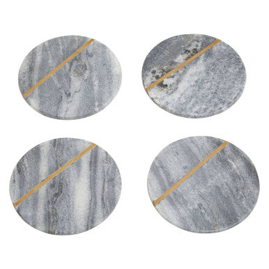 Set of 4 Grey Marble Coasters with Gold Inlay