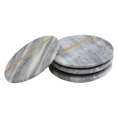 Set of 4 Grey Marble Coasters with Gold Inlay
