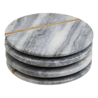 Set of 4 Grey Marble Coasters with Gold Inlay