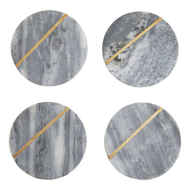 Set of 4 Grey Marble Coasters with Gold Inlay