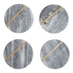 Set of 4 Grey Marble Coasters with Gold Inlay