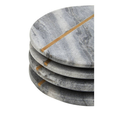 Set of 4 Grey Marble Coasters with Gold Inlay