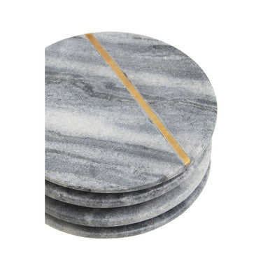 Set of 4 Grey Marble Coasters with Gold Inlay
