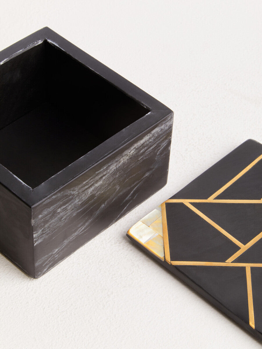 Small Black Slate with Mother of Pearl Inlay Trinket Box