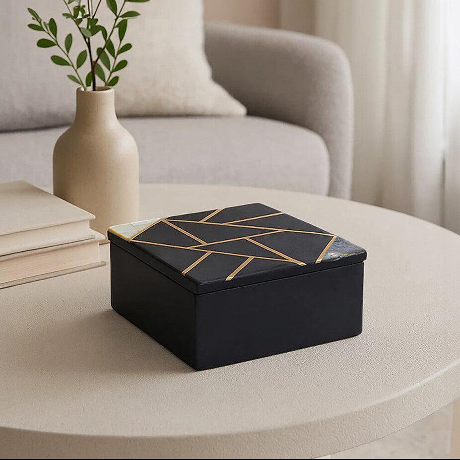 Small Black Slate with Mother of Pearl Inlay Trinket Box