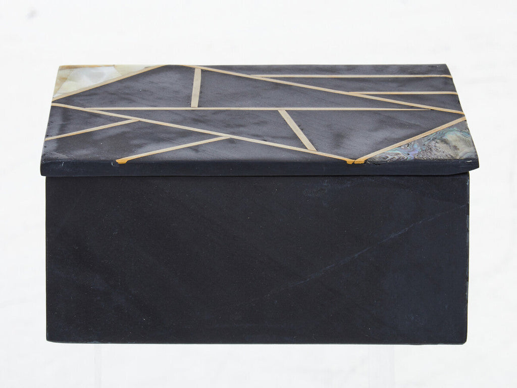 Large Black Slate with Mother of Pearl Inlay Trinket Box