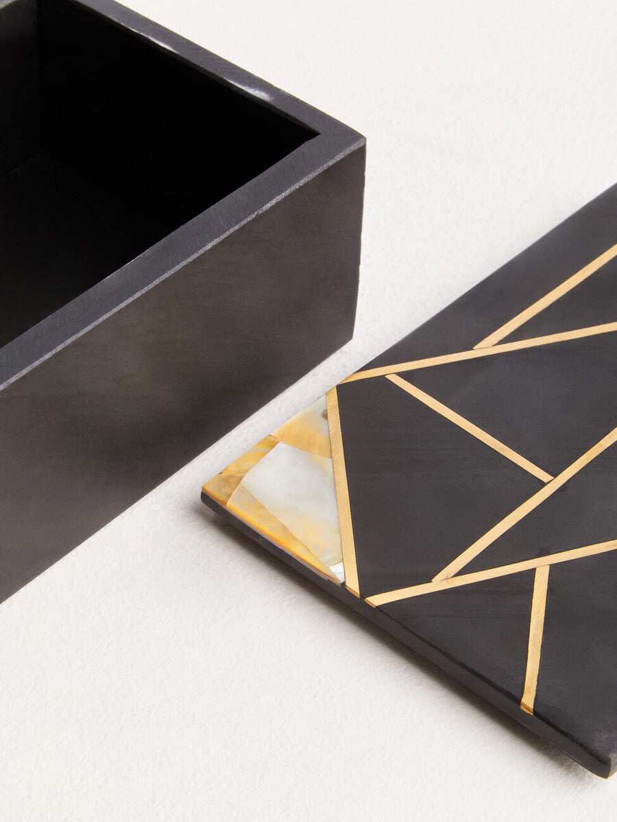 Large Black Slate with Mother of Pearl Inlay Trinket Box