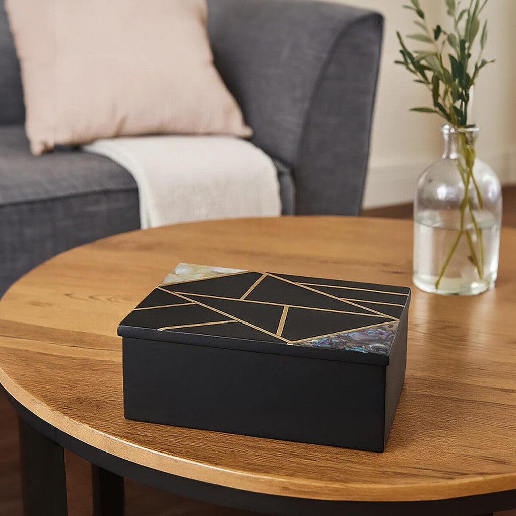 Large Black Slate with Mother of Pearl Inlay Trinket Box