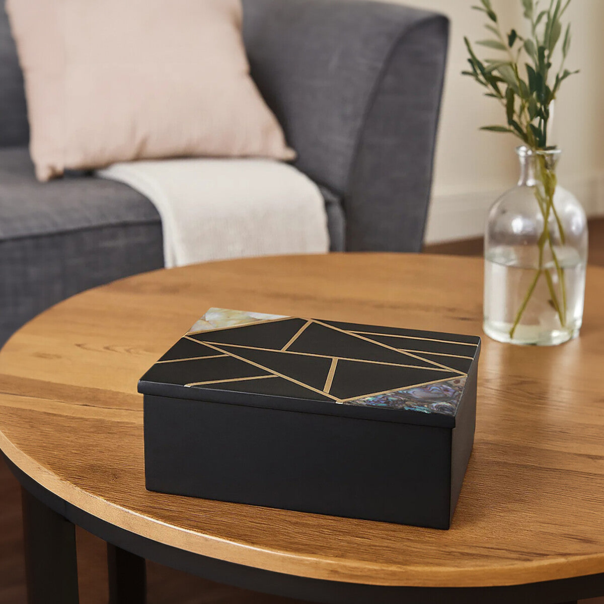 Large Black Slate with Mother of Pearl Inlay Trinket Box