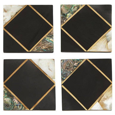 Set of 4 Black Slate and Mother of Pearl Inlay Coasters