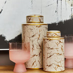 Cream Cylindrical Small Ceramic Jar