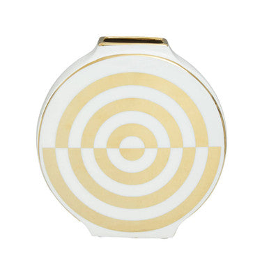 Gold and White Ceramic Round Vase