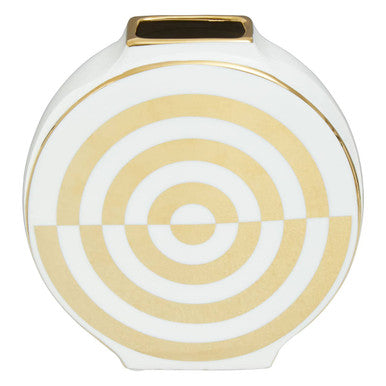 Gold and White Ceramic Round Vase