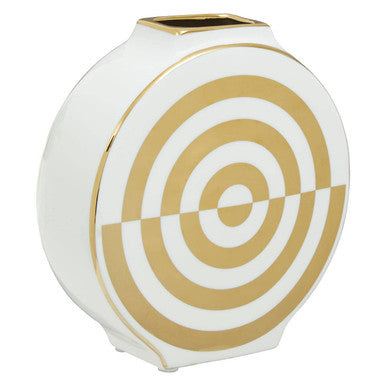 Gold and White Ceramic Round Vase