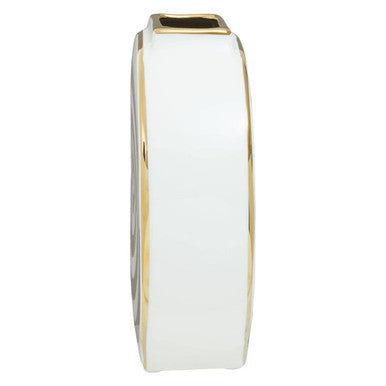 Gold and White Ceramic Round Vase